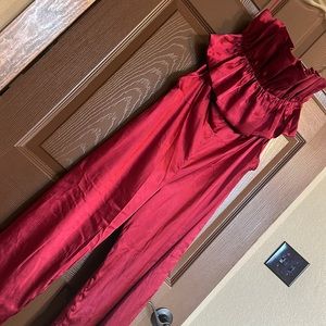 Wine satin strapless pant jumpsuit size medium